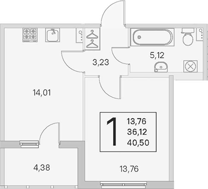 1-комнатная квартира 36.12 м², 1/4 эт., ЖК «Любоград в Стрельне»